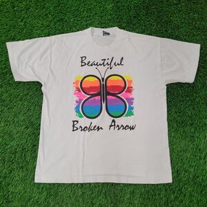 Vintage 90s Colorful Butterfly Shirt Womens XL 23x25 White Artwork